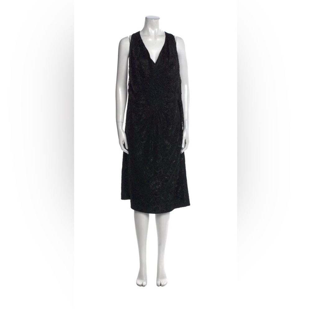 Carmen Marc Valvo Black Lace sequin beaded Midi Dress NWT